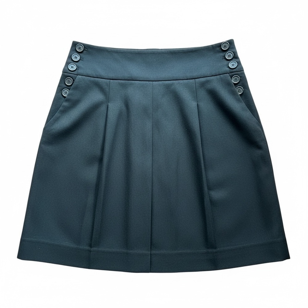 J. CREW 100% WOOL SAILOR SKIRT BLACK FRONT PLEAT SIDE BUTTONS SIZE 8